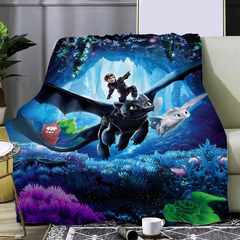 Heißer Film Drachenzähmen Leicht Gemacht Niedliche Drachen Aufgedruckte Picknickdecken Warme Decke Weiche und Bequeme Decke Zuhause Reisen Geburtstagsgeschenk