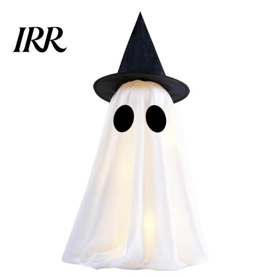 Seasonal Holiday Decor Halloween Ghost Decoration, Light-Up with Witch Hat/Bow, Party Decorations for Spooky Standing Porch Yard Outdoor Decoration