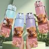 1PC Highland Cow Pink Retro Pickup Truck Art 750ml Color Plastic Sports Water Bottle Leakproof Flip Straw Lid Suitable for Sports Office Home Use