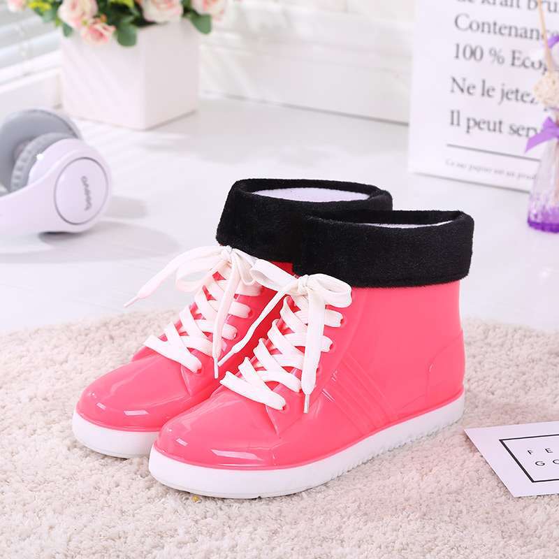 Jelly transparent non-slip fashion waterproof shoes rain shoes rain boots rubber shoes overshoes velvet cotton water boots women's short tube adult su