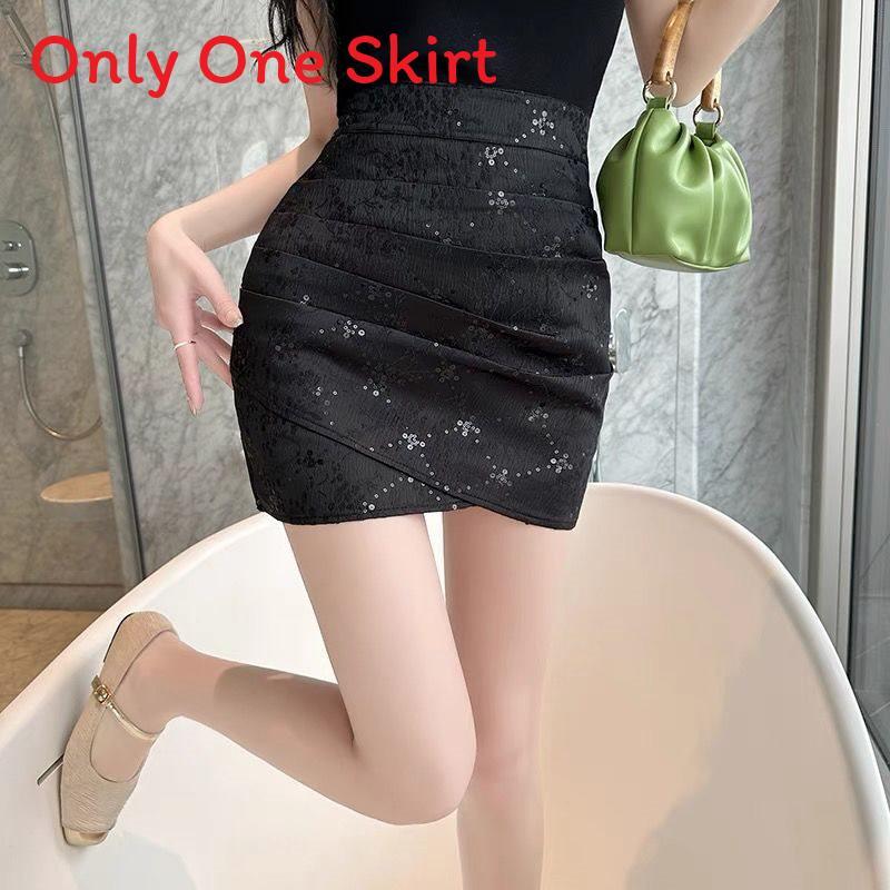 Cotton Blend Irregular Ruffle Mini Skirt With Sequins For Women Spring
