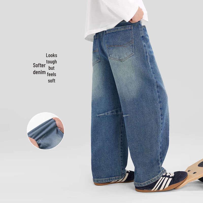 Мальчиковые джинсы-бананы Zuoxi, стираные, мягкий деним 140