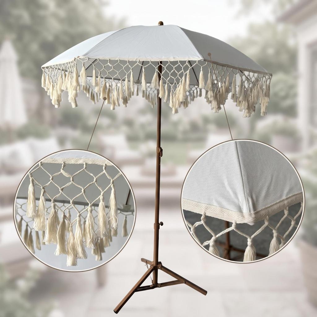 Boho Patio Umbrella Portable Tassel Lightweight for Beach