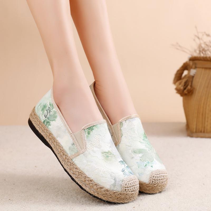 

Весна 2025 года, новые женские туфли, ленивые туфли для рыбалки с одной педалью, удобные и дышащие, в китайском стиле, старые пекинские тканевые туфли для женщин 40 зелёный