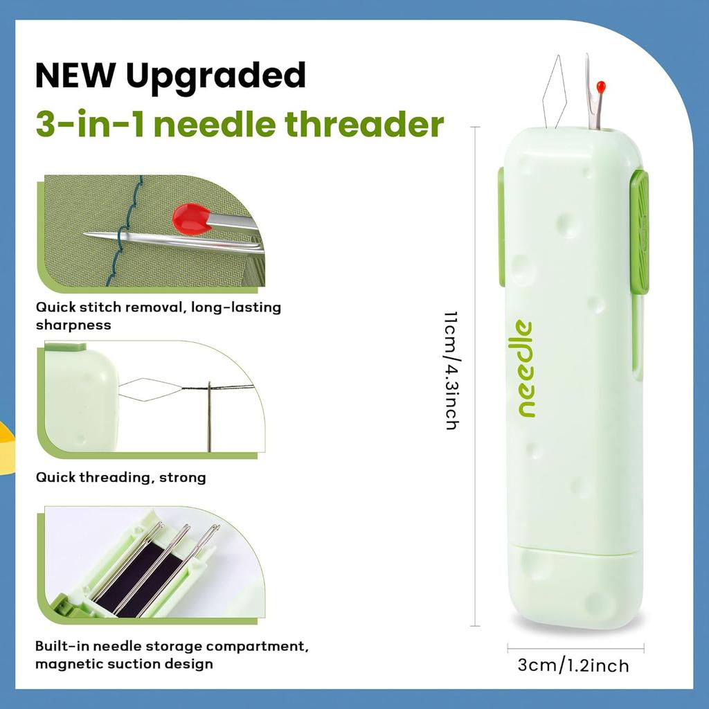 3-in-1 Automatic Needle Threader Seam Ripper with Magnetic Needle Storage Box Quick Sewing Kit DIY Clothing Quilting Supplies