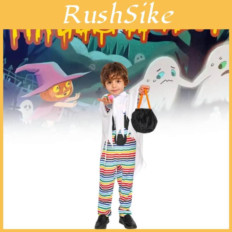 Halloween Child Costume For Kids With Polyester Fabric And Playful Striped Ghost Design For Party Performance