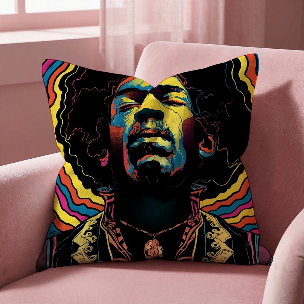 SingerJ-Jimi H-Hendrix Cushion Cover Multi-Scene Pillow Cover for Home & Car - Reversible, Soft & Durable for Daily Use