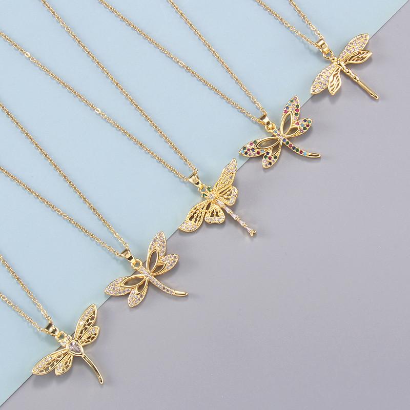 High Grade Dragonfly Zircon Pendant Necklace Stainless Steel Trendy Insect Choker Jewelry Party Gifts For Women Girls