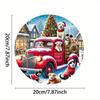 Vintage Red Truck Dogs Christmas Iron Wall Art Round Holiday Home Decor
