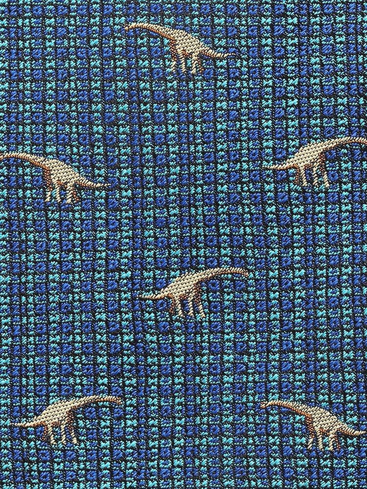 [COLORATA] Colorata Brachiosaurus Necktie (145 x 8.5 cm  Blue  Small Pattern  100% Silk  Jacquard Weave) Animal Dinosaur  Gift Present