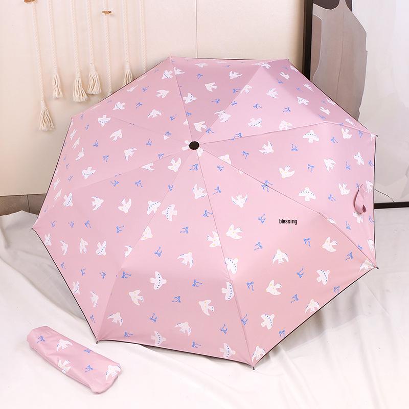 Stylish Cartoon Folding Umbrella: Sun & Rain Dual-Use with Thickened Black Glue for Summer Sun Protection