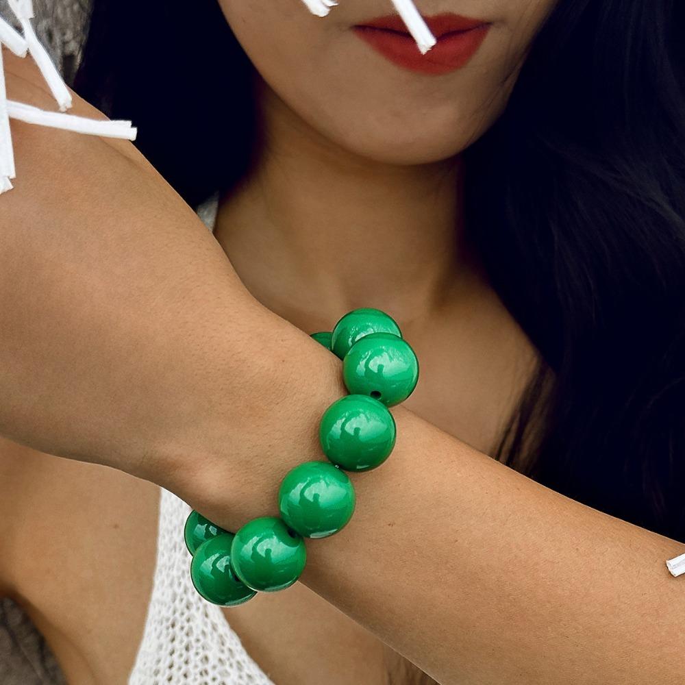 Pulseira Colorida de Contas Grandes Moda Pulseira de Contas Plásticas Elásticas Pulseiras Empilháveis Redondas Feitas à Mão