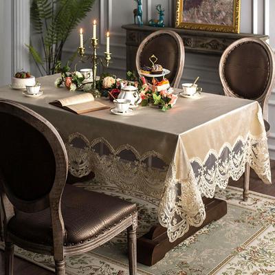 Mantel rectangular para mesa de comedor, mesa de centro, cuadrado, con funda de silla de encaje, juego de decoración para el hogar color champán
