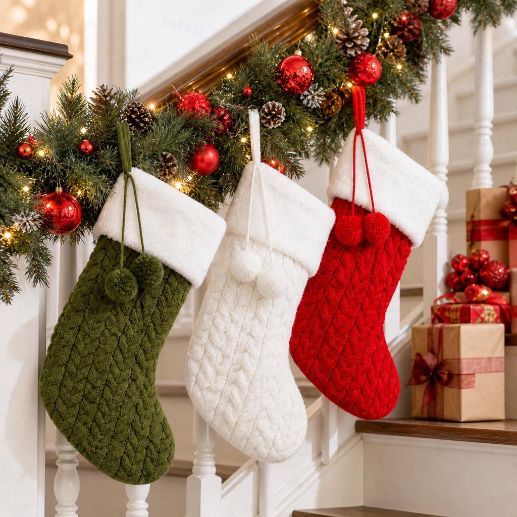 Large Christmas Pom-pom Stockings - Candy Bag & Gift Bag for Home Decoration