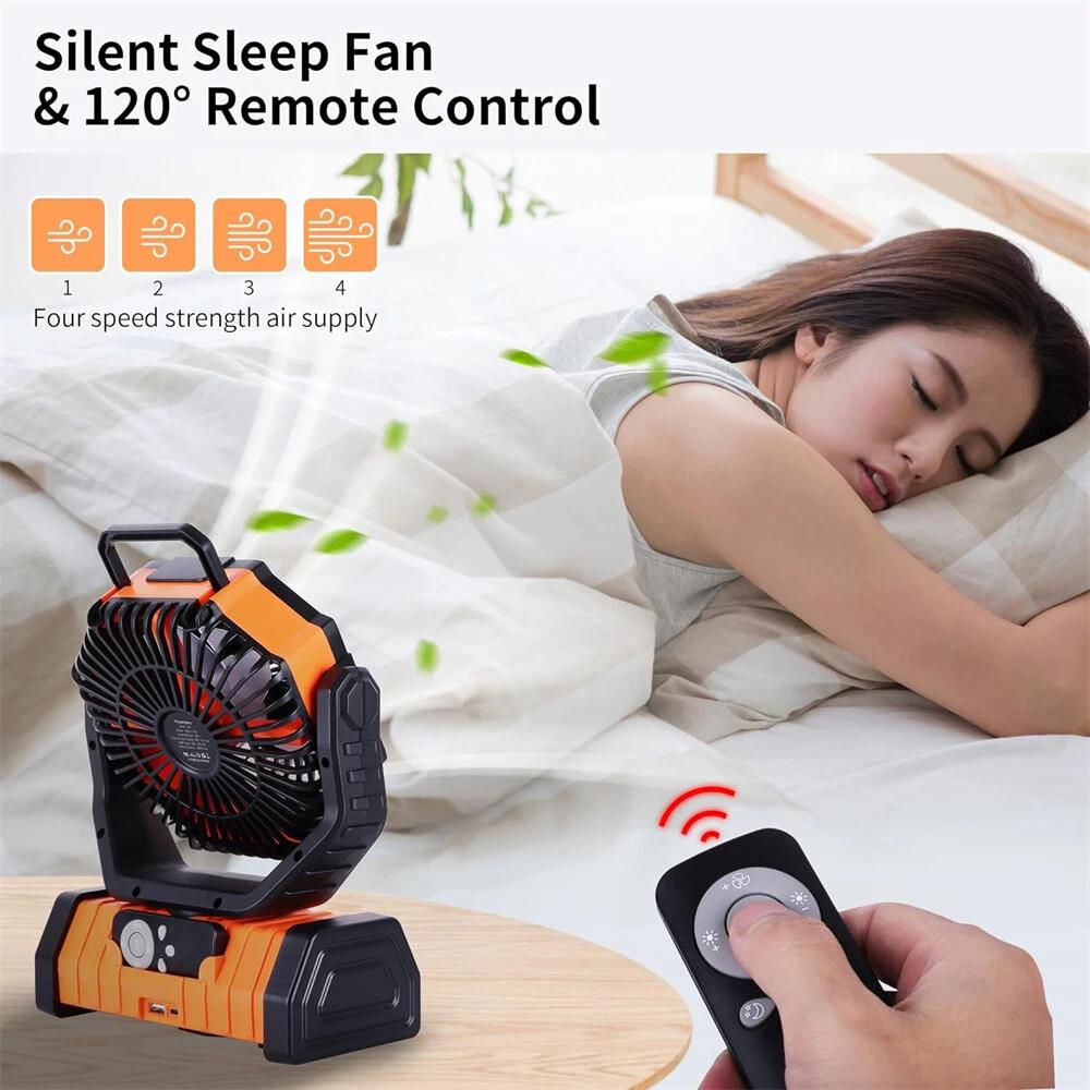 20000mAh Battery Operated Fan Portable Rechargeable Desk/Camping Fan with LED Light and Hook Outdoor Fan for Tent Car Trip