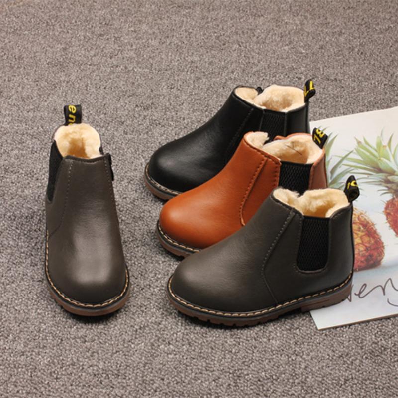 Children's Snow Boots Autumn and Winter Boys' British Style Non-slip Wear-resistant Warm Solid Color Cotton Boots Girls' Short Boots