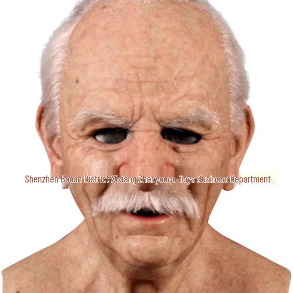 Gränsöverskridande Latex Mask för Äldre Person: Halloween Mänskligt Ansikte Peruk Huvudbonad