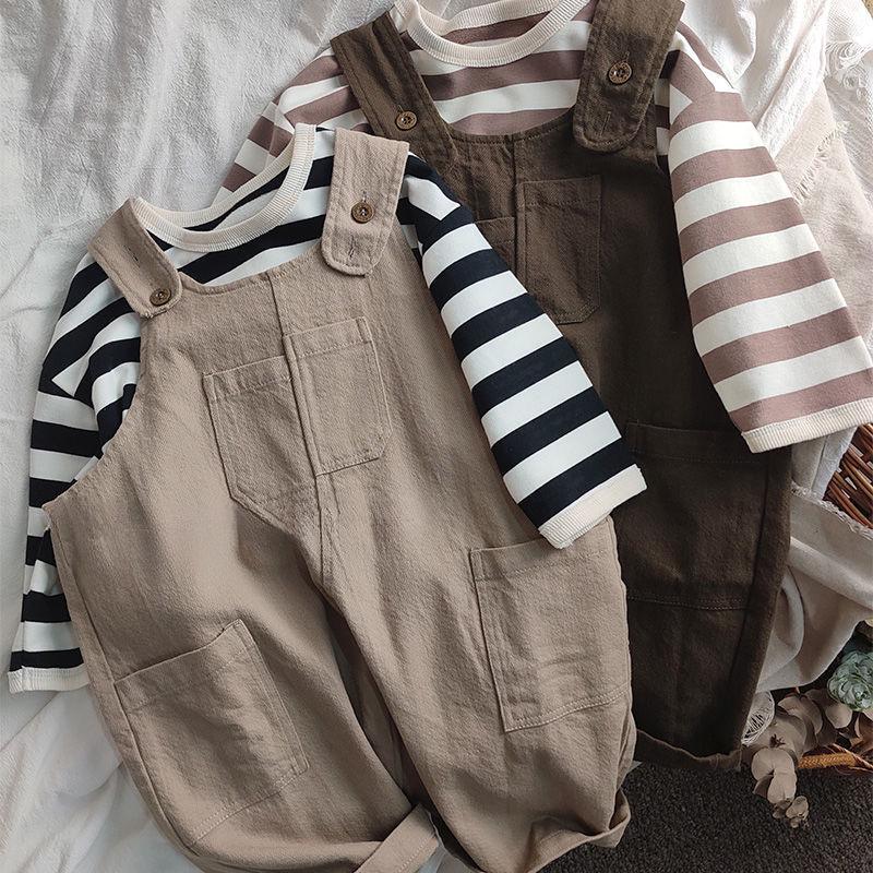 Children's Retro Forest Overalls: Stylish, Versatile Cotton Jumpsuits for Boys and Girls, Perfect for Spring and Autumn.