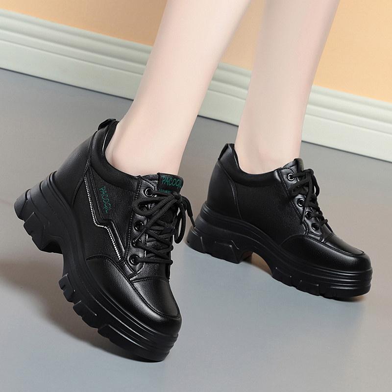 Spring Autumn Women's Fashion Platform Casual Sneakers Round Toe Black Flat British Style Patent Leather Comfort Shoes