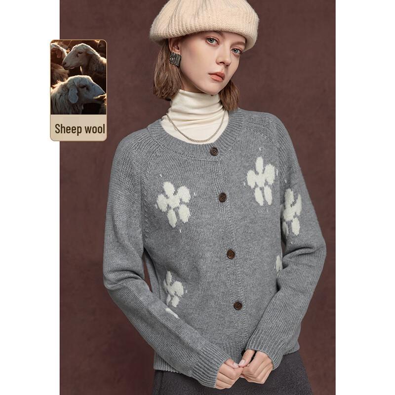 Women's French Style Wool Blend Jacquard Knit Cardigan