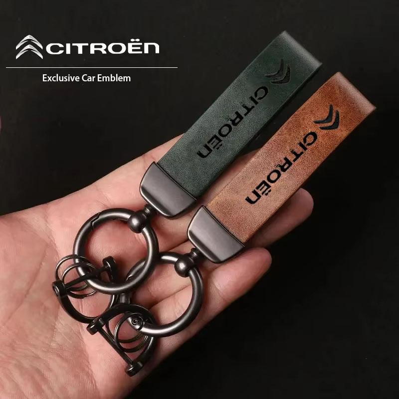 Citroen Logo Car Vintage Leather Keychain Ring Zinc Alloy Chain Key For Citroen C1 DS3 C2 C3 Vts C4 Saxo C4L C5 C6 C8 Xsara