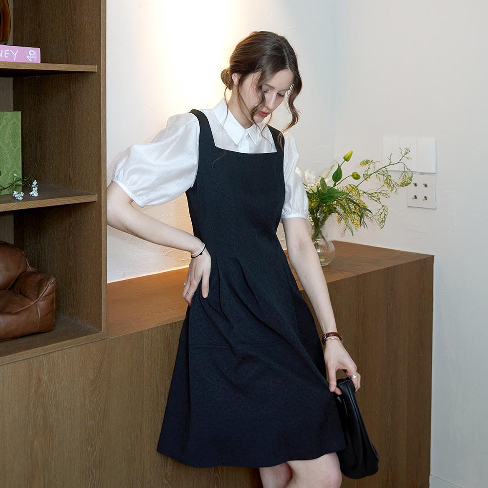 KELLY DONAHUE Jacquard Square Sleeveless Dress_Black