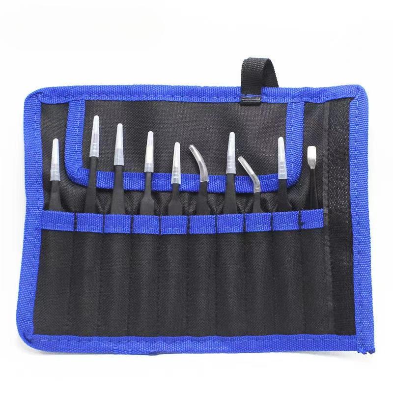 10pcs Stainless Steel Tweezers Set - Industrial-Grade, Ultra-Precise Handmade Tools for Electronics, Model Making & Home Repair