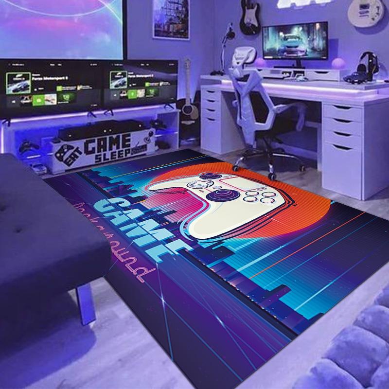 New Neon Light Game Console Carpet Cartoon Game Controller Esports Game Room Decoration Floor Mat Fully Covered Carpet Floor Rug