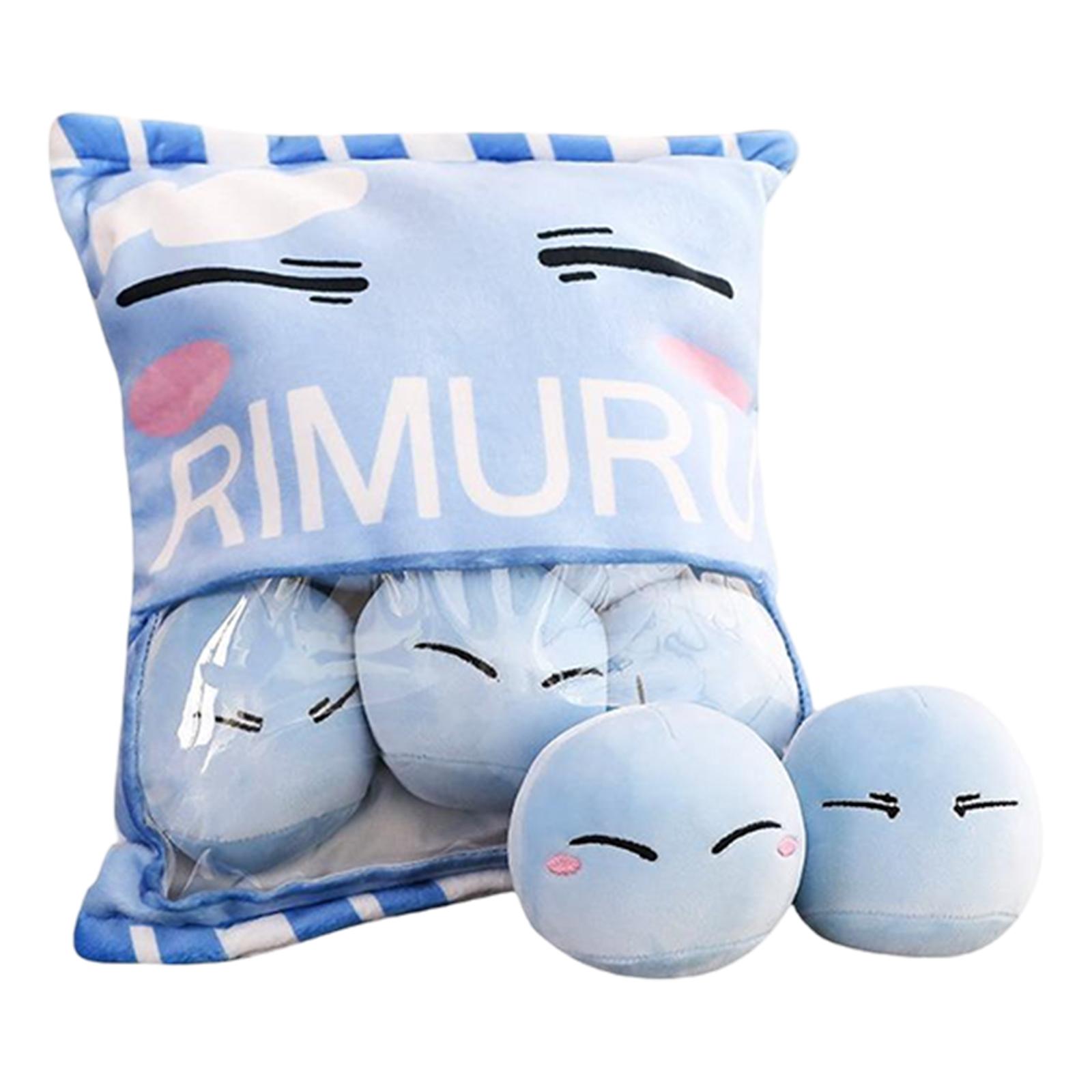 

Plush Soft Pillow Set Includes Multiple Small Plush Balls with Different Facial Expressions and a Large Pillow Case for Home and Travel Use One Size синий