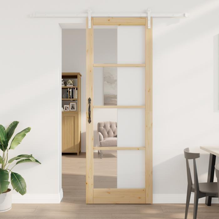 Porte coulissante vidaXL avec kit de quincaillerie 'ORKDAL'Bois massif et verre 3331917