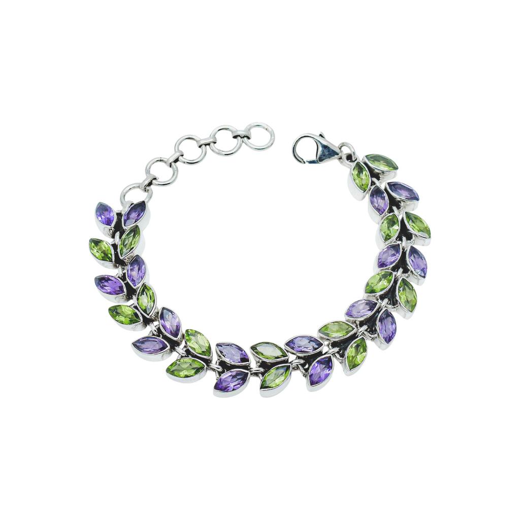 Handmade Amethyst Peridot Bracelet 925 sterling silver women's Bracelet gift for her