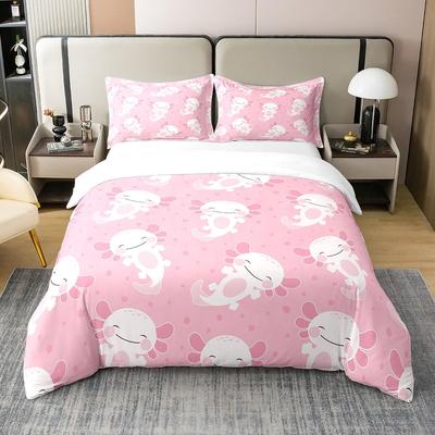 Cartoon Axolotl Beddengoed Set Twin Full Size Schattig Oceaan Dier Dekbedovertrek met 2 Kussenslopen Roze Dekbedovertrek Set Decoratief