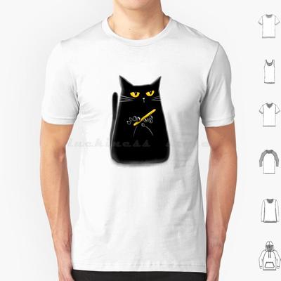 Cute Hand Drawn Cat T Shirt Men Women Kids 6xl Cat Black White Funny Meme Character Flat Kitty Cartoon Kitten Animal Icon Cute