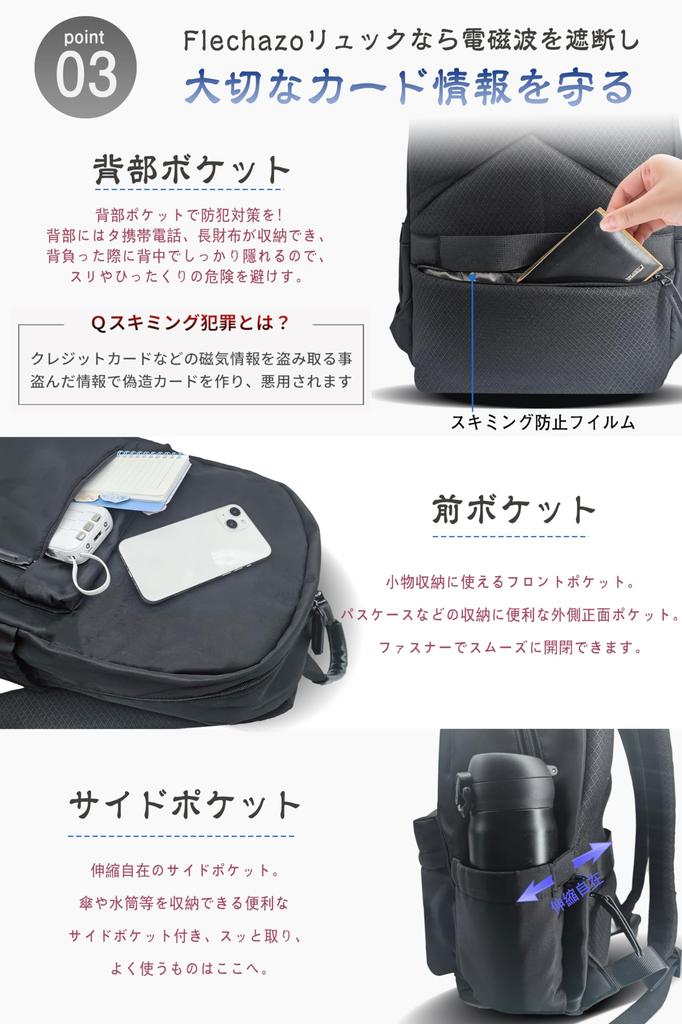 [Flechazo] Backpack for Men and Women, Large Capacity, 15.6-inch PC, Waterproof, Rucksack, Large Capacity, Ultra-Lightweight, Anti-Theft, Popular for