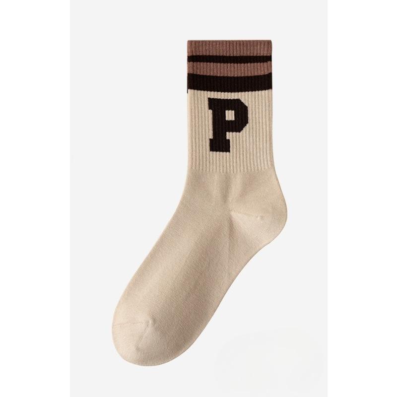 Women's Spring and Summer Versatile Socks, Anti-pilling Mid-calf Socks, Breathable Sports Cotton Socks, Boneless Seam Letter Socks