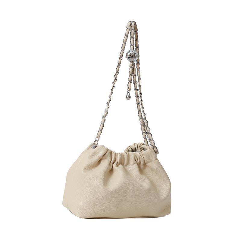 Stylish Women s Chain Bucket Bag Trendy 2023 Soft Pu Fabric Chic Shoulder Bag OffWhite