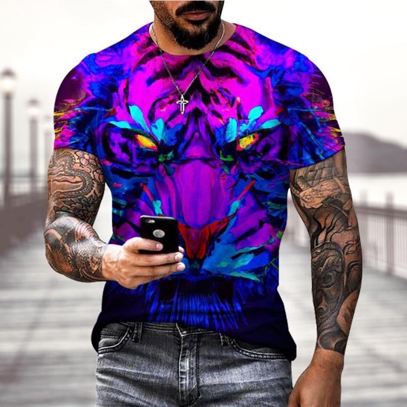 Summer Tees Tops 3D Tiger Print Men's T-Shirt Casual Animal Pattern T Shirt Streetwear Quick Dry Fashion Oversized Clothes