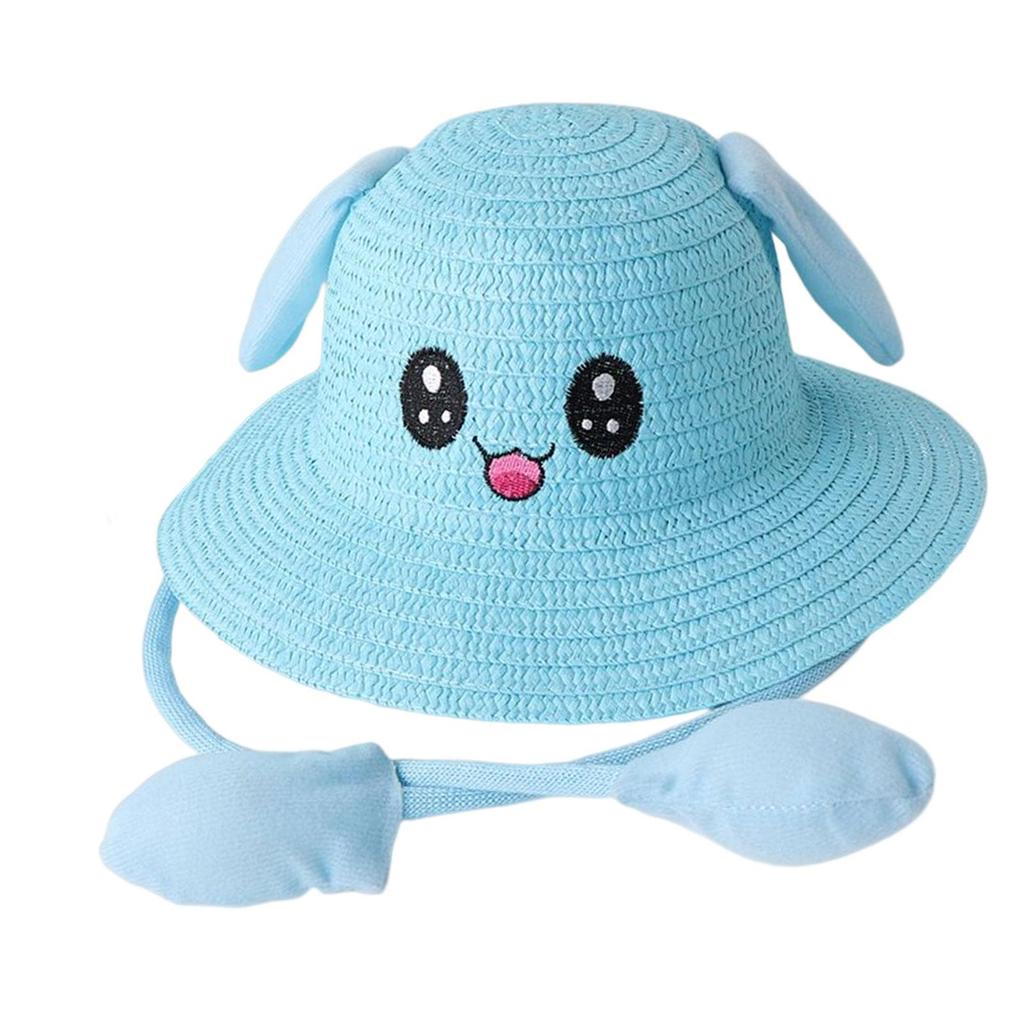 Bunny Straw Hat Caps, Sun Hat, Foldable, with Movable Ears, Beach Hats, Fishing Hats