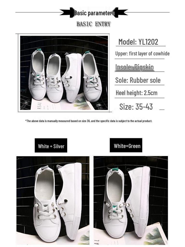 Women's White Genuine Leather Flats - 2023 Korean Style. Versatile, Trendy, Plus Size Casual Shoes for Spring/Summer.