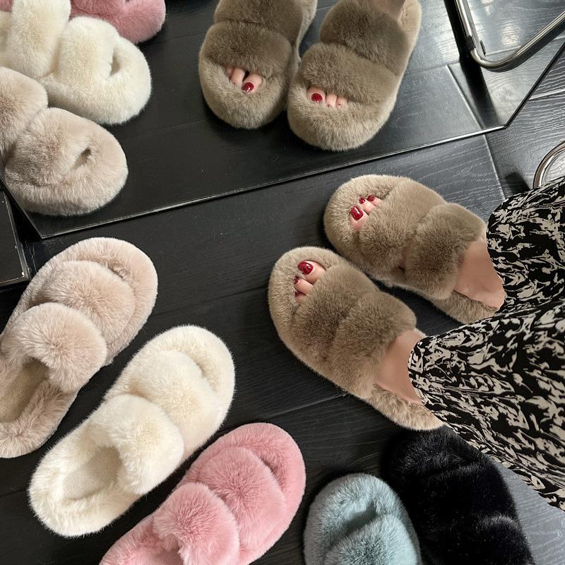 Frühling und Herbst neue kleine Muffin dicke Sohle erhöhend Plüsch flauschige Baumwollpantoffeln Damen tragen Zuhause flauschige Schuhe