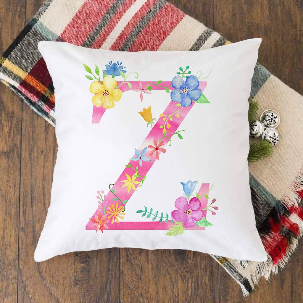 Pink Alphabet Flower Printed Cushion Cover Pillowcase English Letter A-Z Home Decorative Sofa Bed Backrest Pillow Cover 45*45cm