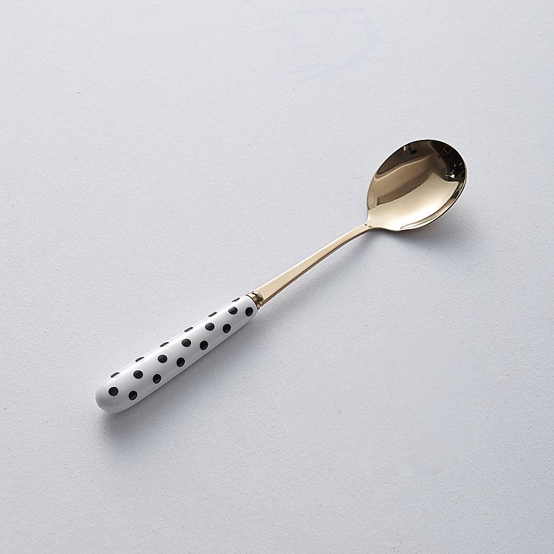 Minimalistyczny Ceramiczny Zestaw Noża do Steków, Widelca i Łyżki ze Stali Nierdzewnej - Kreatywna Zachodnia Zastawa Stołowa