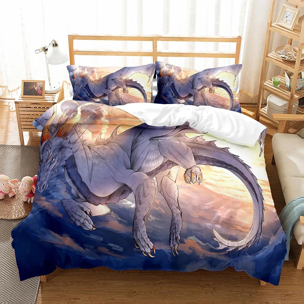 White Dragon Noble Monster and Beauty Duvet Cover Mytholog Faith Animals Theme for Women Men Children Teens Bedroom Decorations