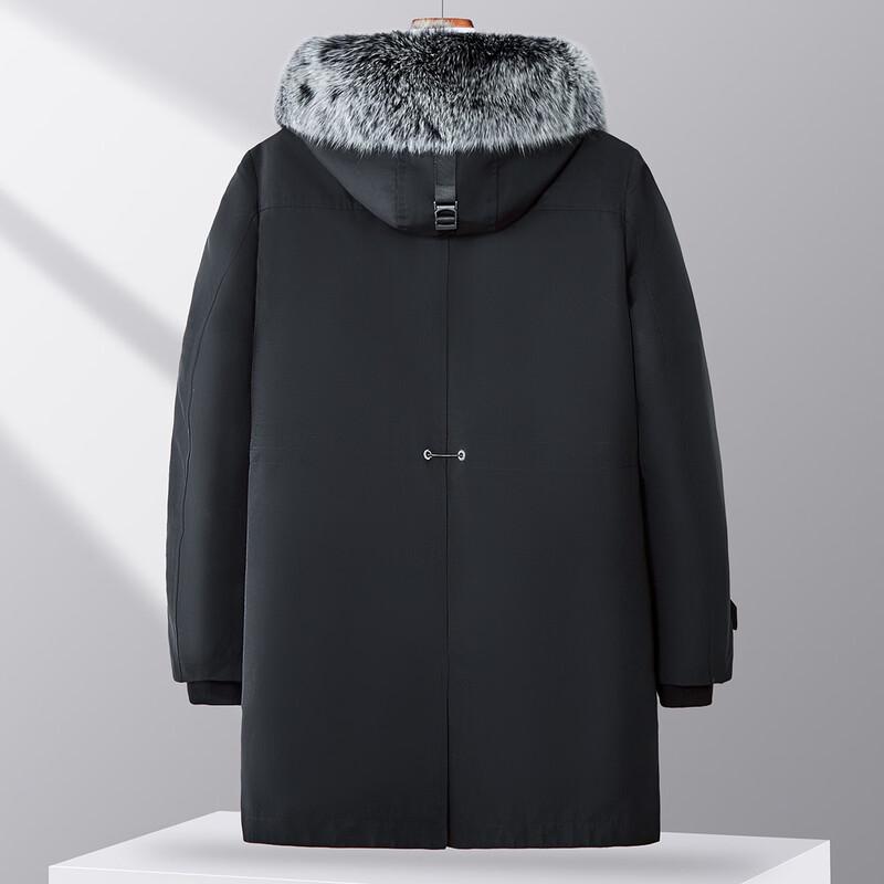 Men's Winter Mid-Length Parka with Fox Fur Collar and Rabbit Fur Down Liner
