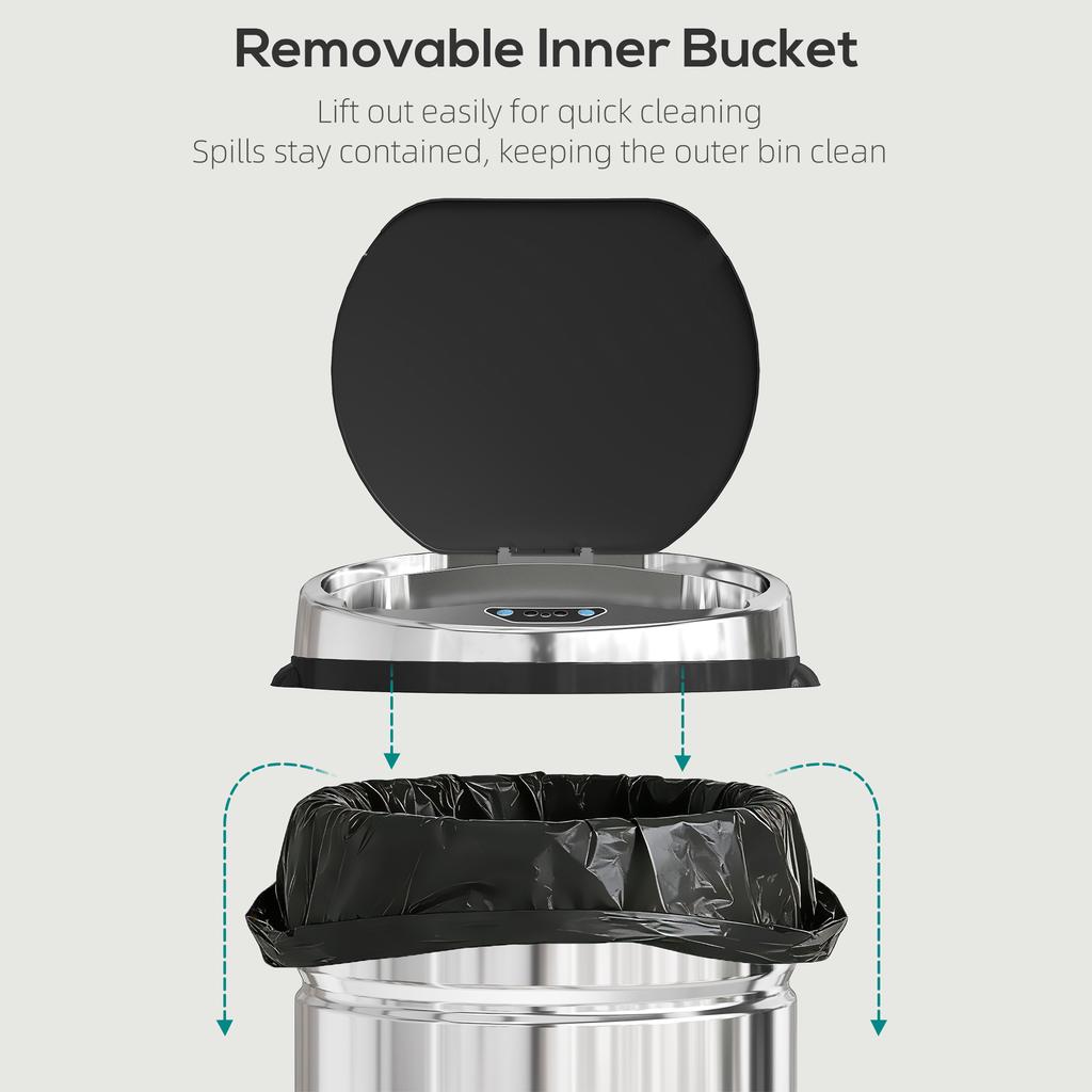 42L Automatic Motion Sensor Rubbish Bin with Fingerprint Resistant, Stainless Steel, Silver Tone