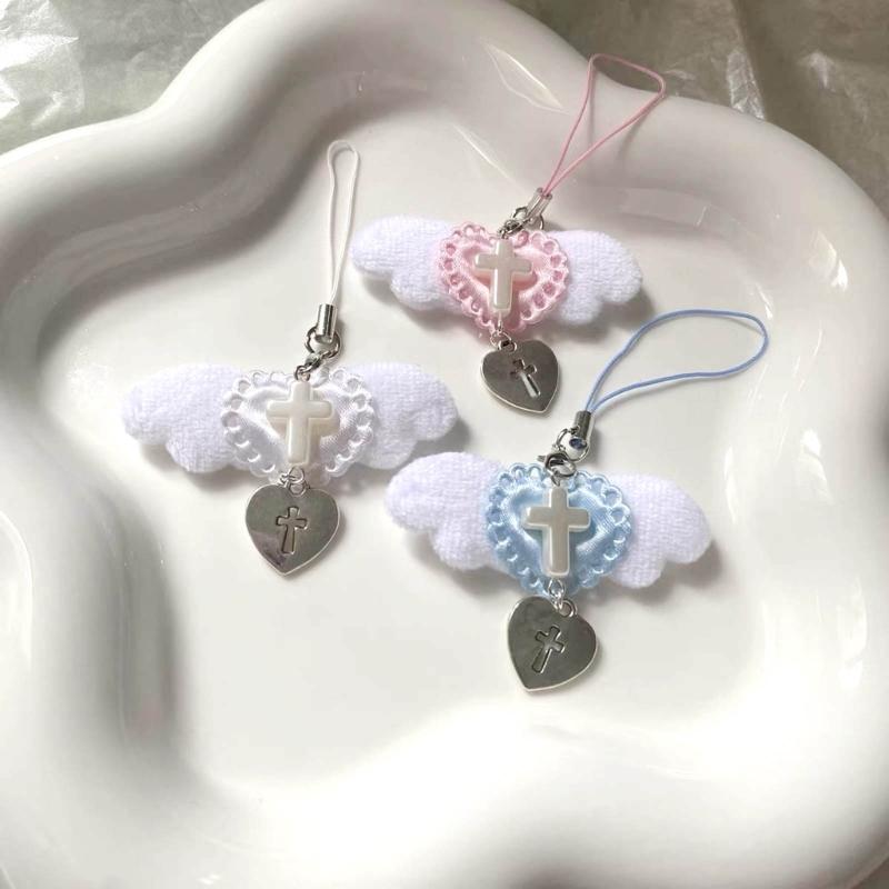 Stylish Angel Wing Phone Lanyard Punk Style Heart Pendant Backpack Decorations