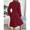 Casual Lace Up Waist Long Sleeve Solid A Line Shirt Dress For Women