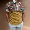 Summer Men's Casual Striped Houndstooth Digital Print T-Shirt Zipper Polo Shirt
