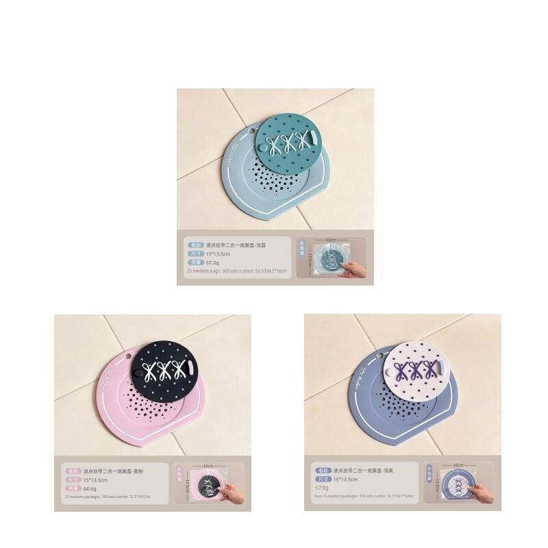 Polka Dot Ribbon Two-In-One Drain Cover for Shower to Prevent Hair from Clogging and Odor, Cartoon Drain Sticker, Multifunctional Drain Cover
