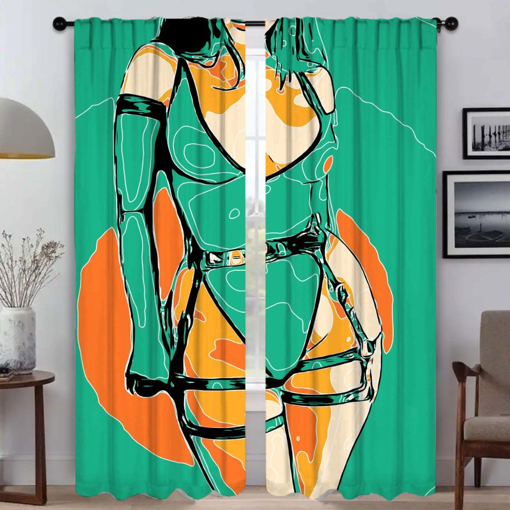 Set Of 2 Anti Mosquito Curtains Abstract Sexy Girl Camera Window Curtain Tulle Bedroom Blinds Kitchen Light Blocking Polyester Ideal For Master